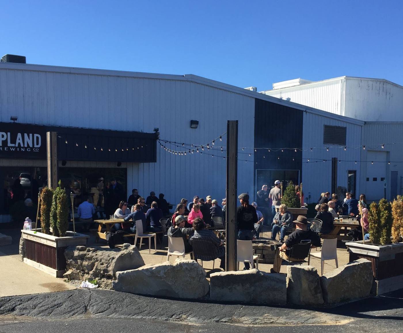 Guests on the patio at Profile Brewery in Bloomington